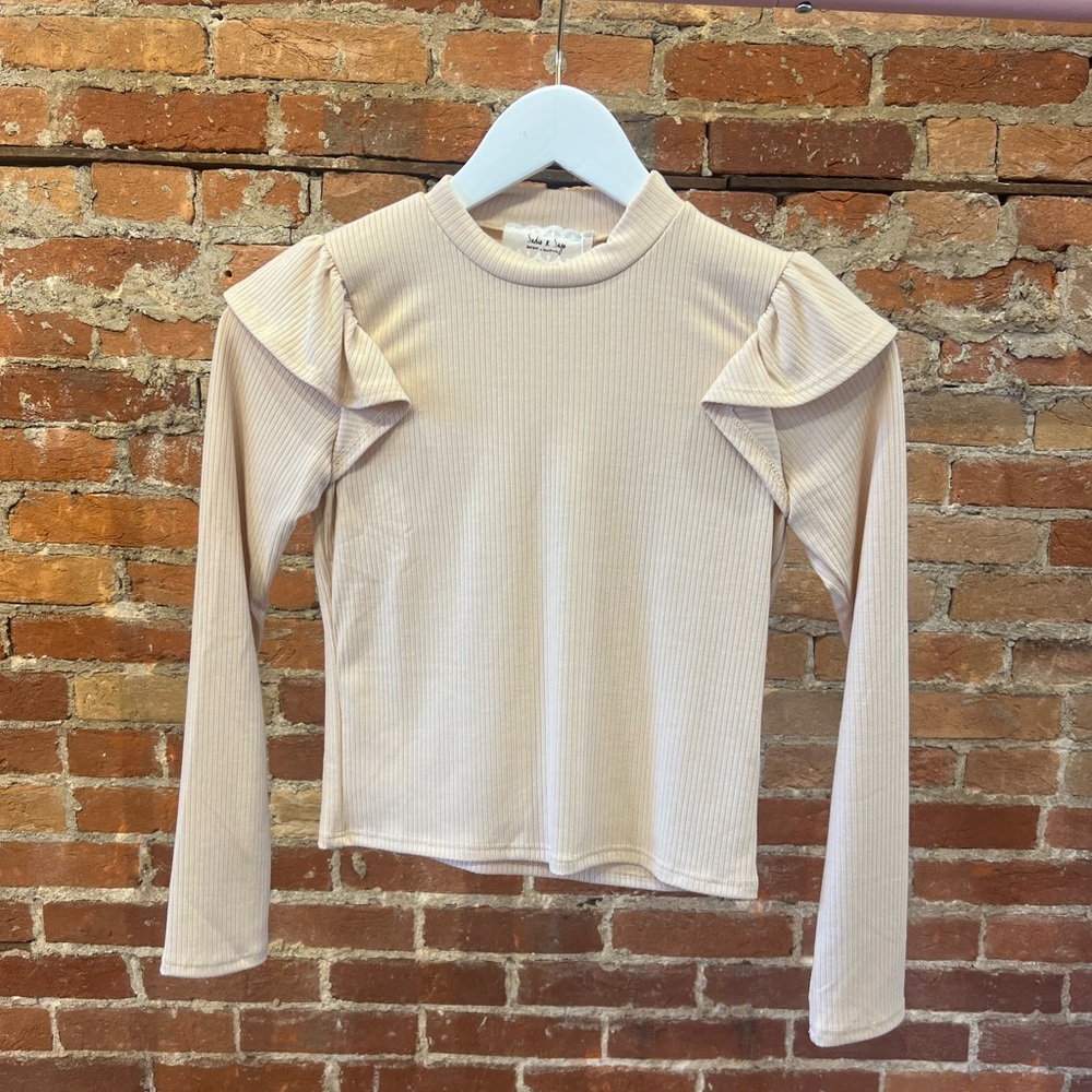 Sadie & Sage Tween Cream Ruffle Long Sleeve Top